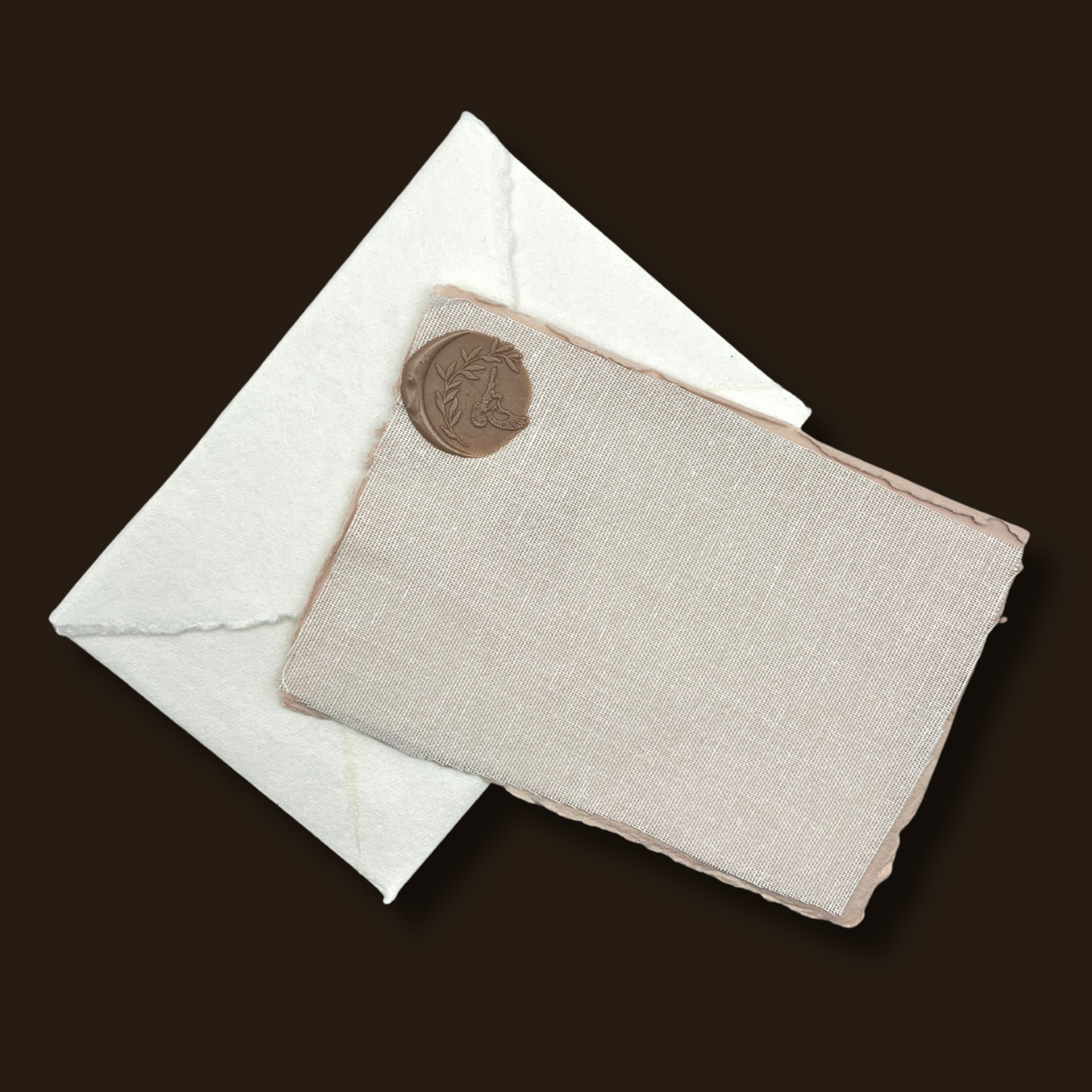 A Pack of Five Rag Paper Cards, Natural Linen and Wax Stamp