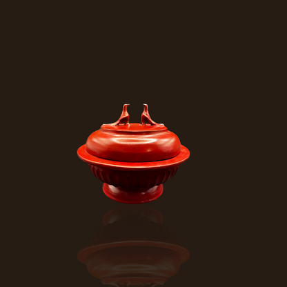 Red Lacquered Burmese Pot With Two Love Birds