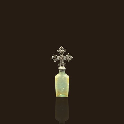 Green Glass Bottle With Metal Cross