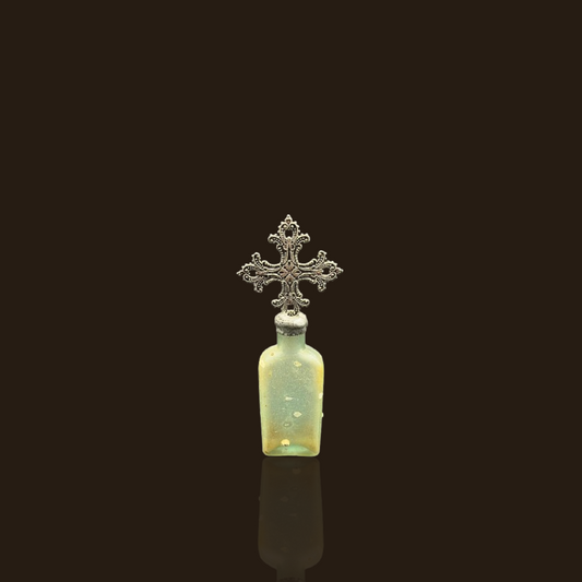 Green Glass Bottle With Metal Cross