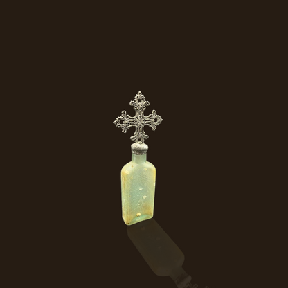 Green Glass Bottle With Metal Cross