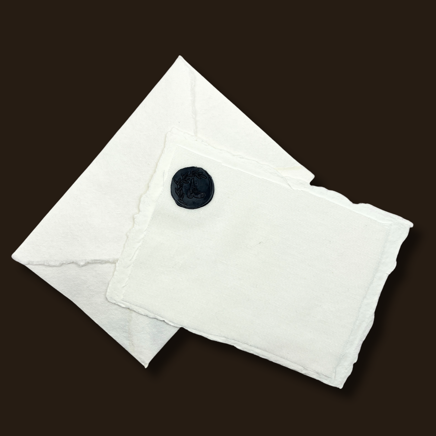 A Pack of Five Rag Paper Cards, Natural Linen and Wax Stamp