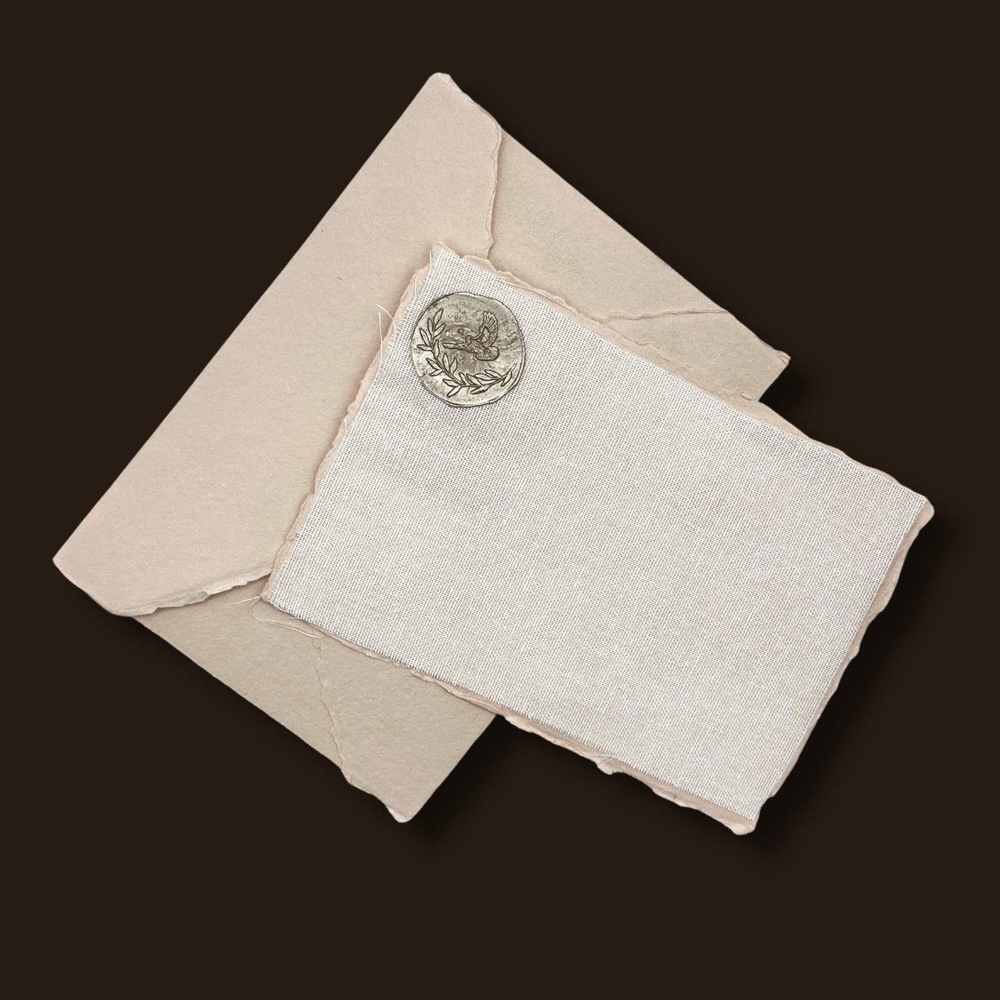 A Pack of Five Rag Paper Cards, Natural Linen and Wax Stamp