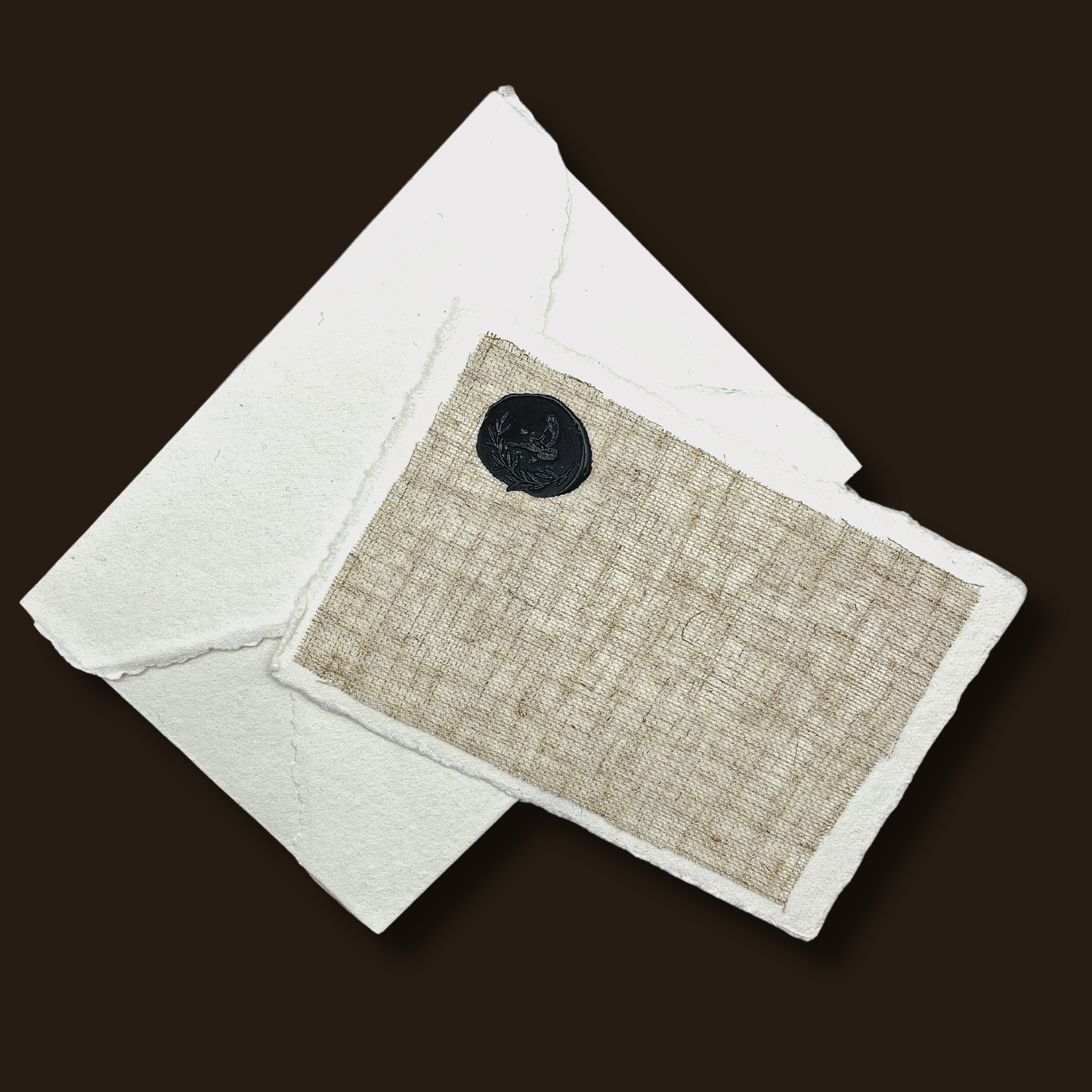 A Pack of Five Rag Paper Cards, Natural Linen and Wax Stamp