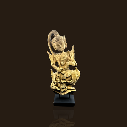 Wooden Thai Statue With Metal-Wood Base
