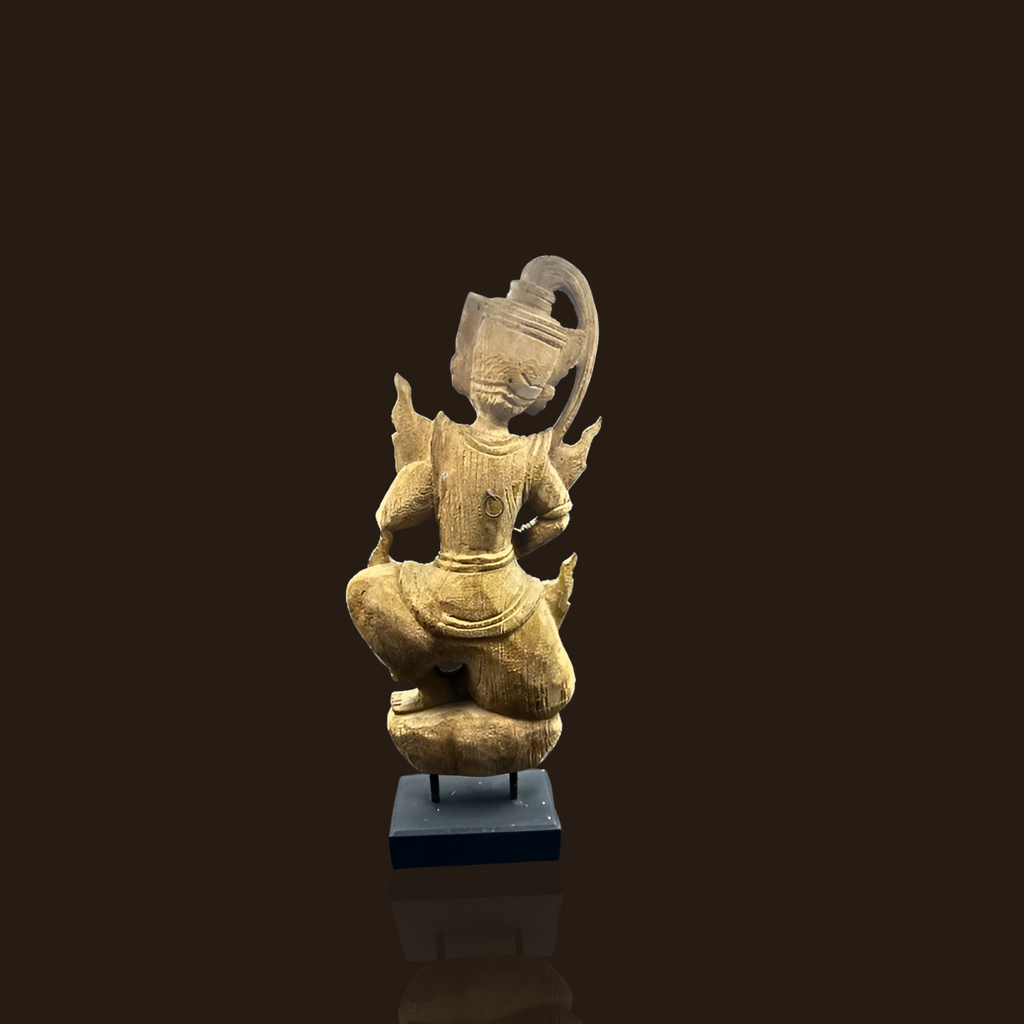 Wooden Thai Statue With Metal-Wood Base