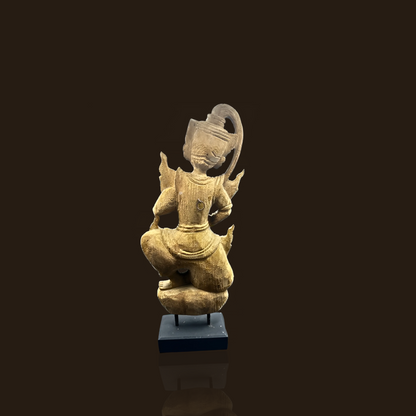 Wooden Thai Statue With Metal-Wood Base